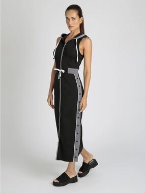 Blanc Noir Y2K Tear Away Hooded Tracksuit Maxi Dress Sporty Scuba Breathable